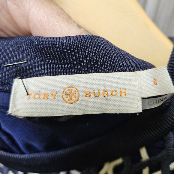 Tory Burch Carolina Crochet Knit Two-Tone Guipure Dress - Picture 8 of 16